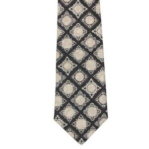 Stefano Ricci Men's Silk Neck Tie Black with Silvery-Grey Circle Medallion 61"L